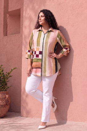 Plus Size Abstract check Print Top