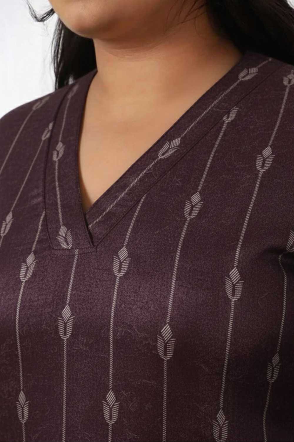 Comfortable Plus Size Purple V Neck SnugWeave™ Winter Kurta