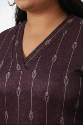 Plus Size Purple V Neck SnugWeave™ Winter Kurta