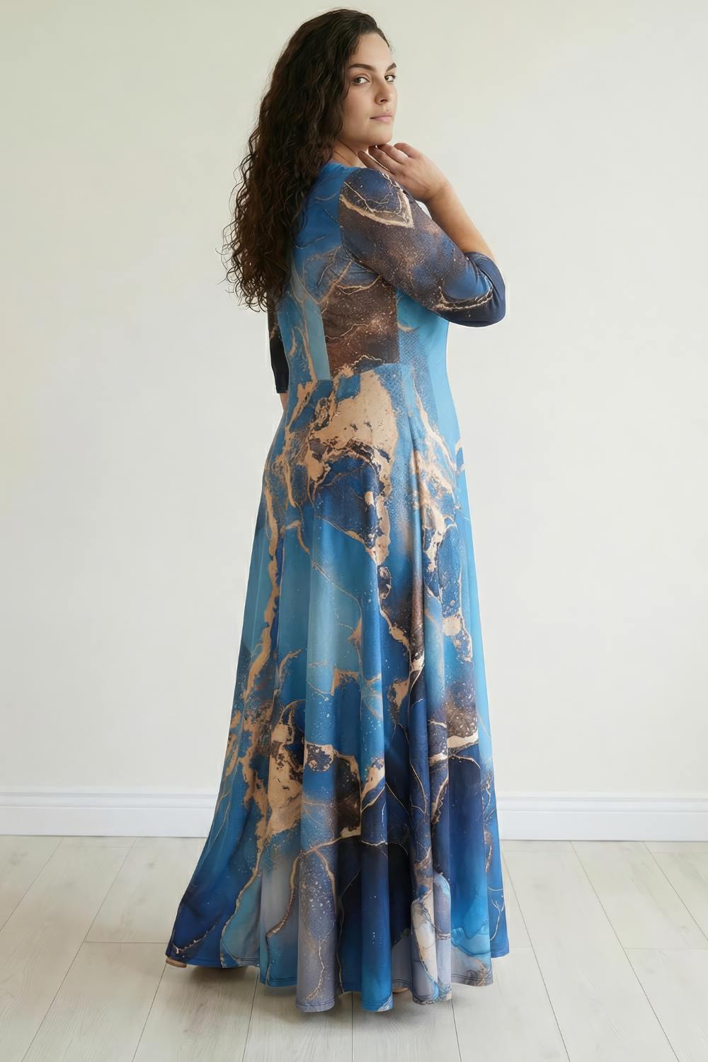 Golddust Printed Blue Plus Size Maxi Dress for Women
