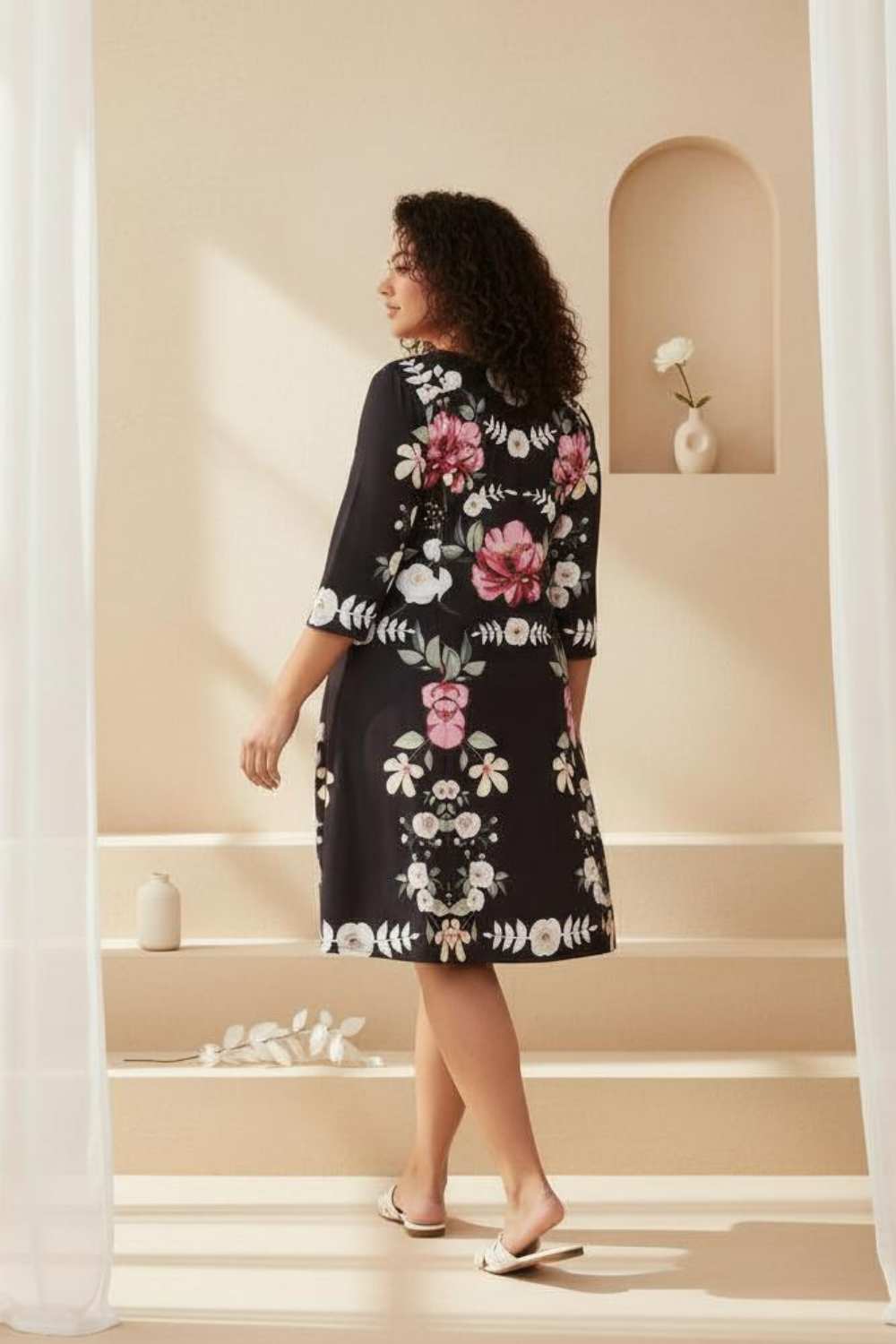 Black Bright Floral Printed Dress