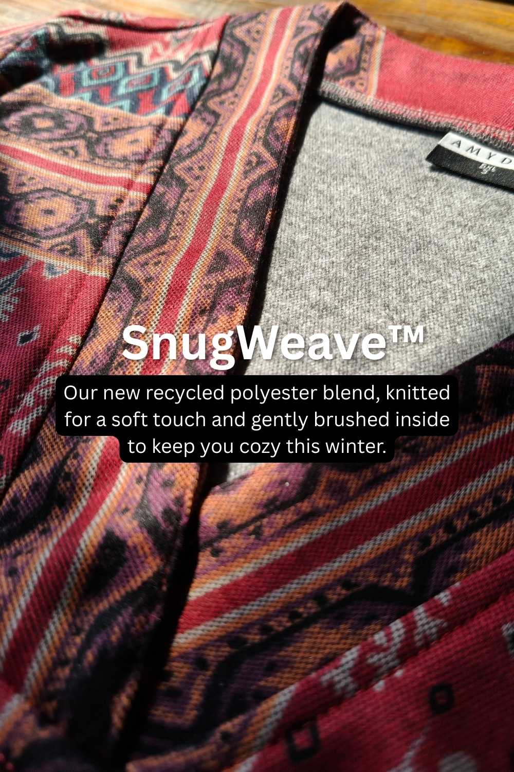 Plus Size Red Printed V Neck SnugWeave™ Winter Kurta