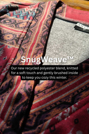 Plus Size Red Printed V Neck SnugWeave™ Winter Kurta