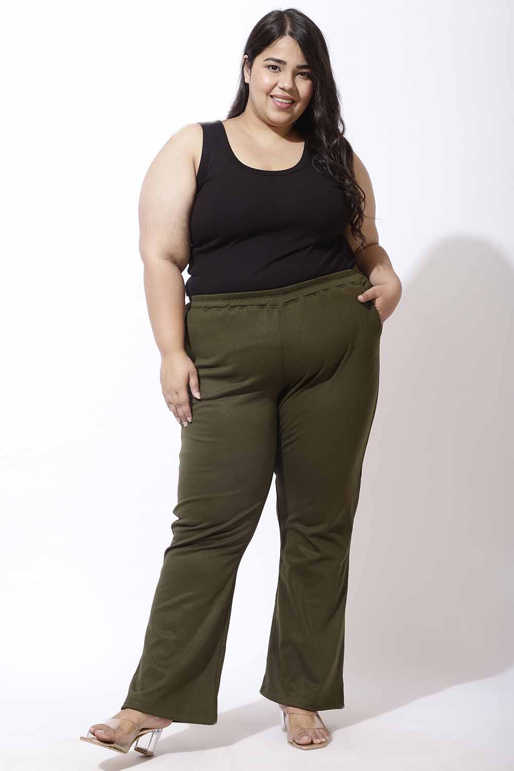 Plus Size Olive Bootcut Fleece Pants