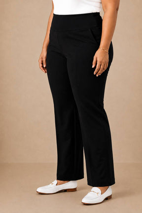 Black Tummy Shaping Wide Straight Pants