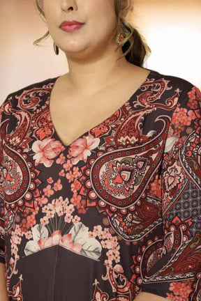 Plus Size Black Printed Anarkali Dress