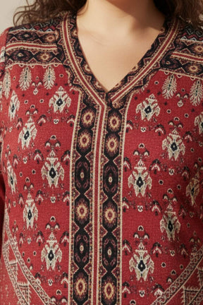 Plus Size Red Printed SnugWeave™ Winter Kurta Coord Set