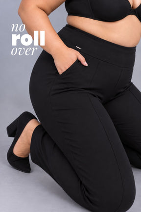 Plus Size Black Tummy Shaper Straight Fit Pants