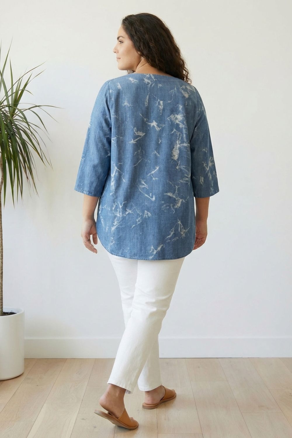 Plus Size Denim Cotton Top Marble Wash for Women