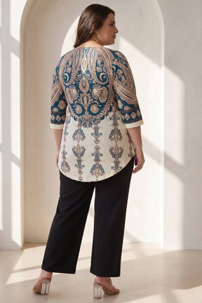 Plus Size Cream Luxe Ethnic Print Centre Pleat Top