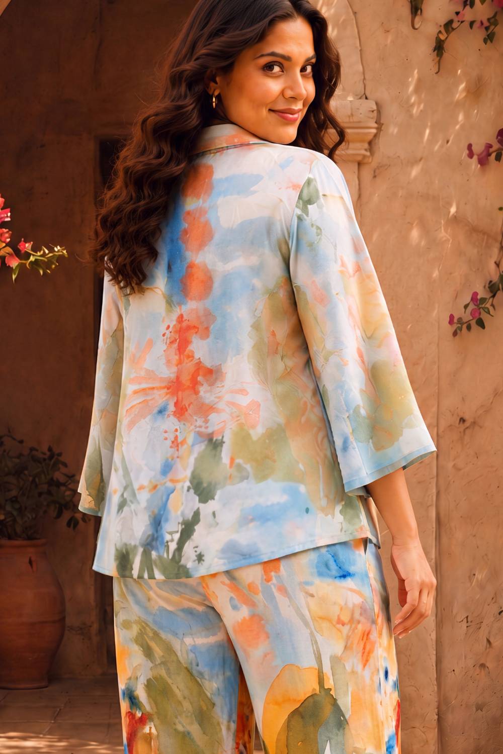 Plus Size Pastel Abstract Printed Cotton Coord Set