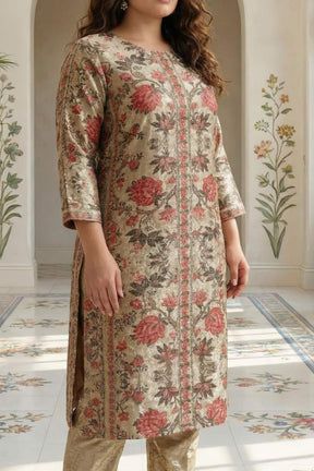 Ethnic Floral Round Neck Velvet Kurta