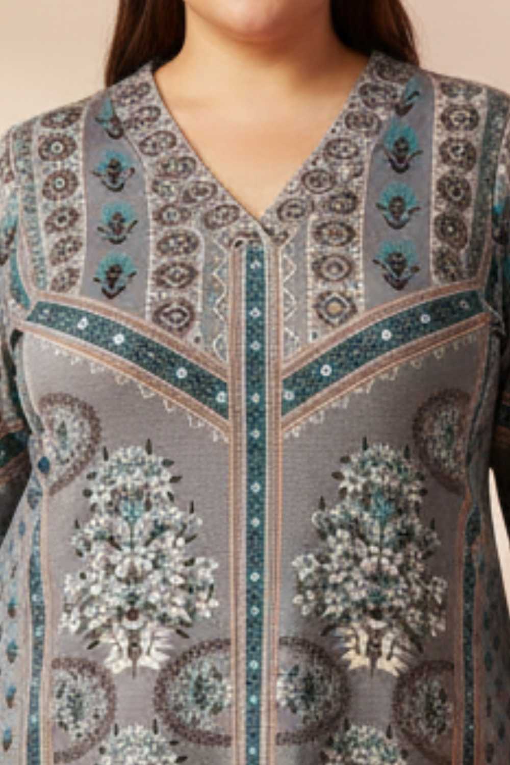 Plus Size Blue Grey SnugWeave™ Winter Kurta for Women