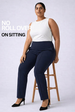 Plus Size Navy Tummy Shaper Straight Fit Pants