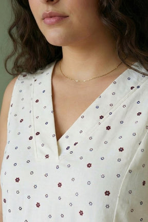 Plus Size Ivory Floral Whisper Sleeveless Cotton Midi Dress