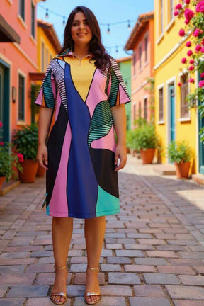 Plus Size Modern Art Printed Polo Dress