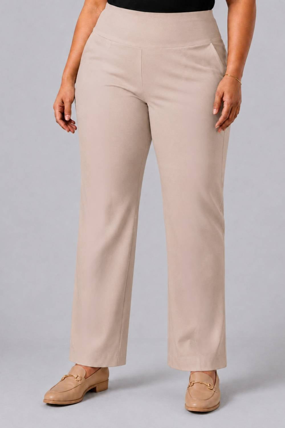 Comfortable Cream Tummy Shaping Wide Straight Pants