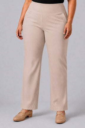Cream Tummy Shaping Wide Straight Pants