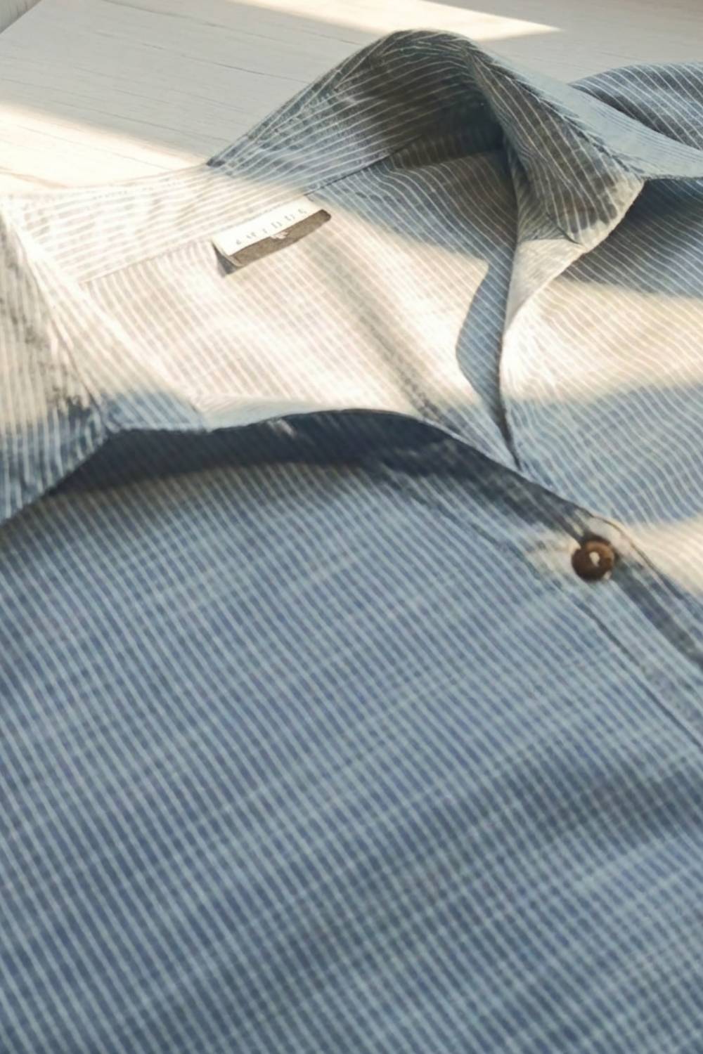 Comfortable Plus Size Blue Chambray Pinstripe High Slit Longline Shirt