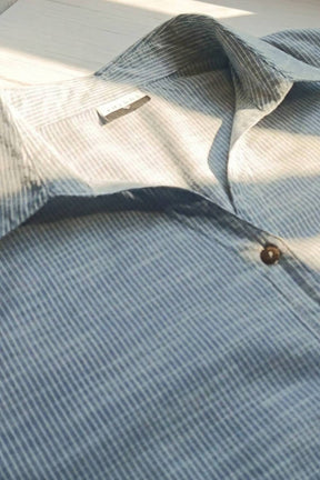 Plus Size Blue Chambray Pinstripe High Slit Longline Shirt