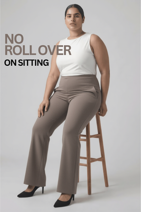 Plus Size Brownish Grey Tummy Shaper Flare Pants