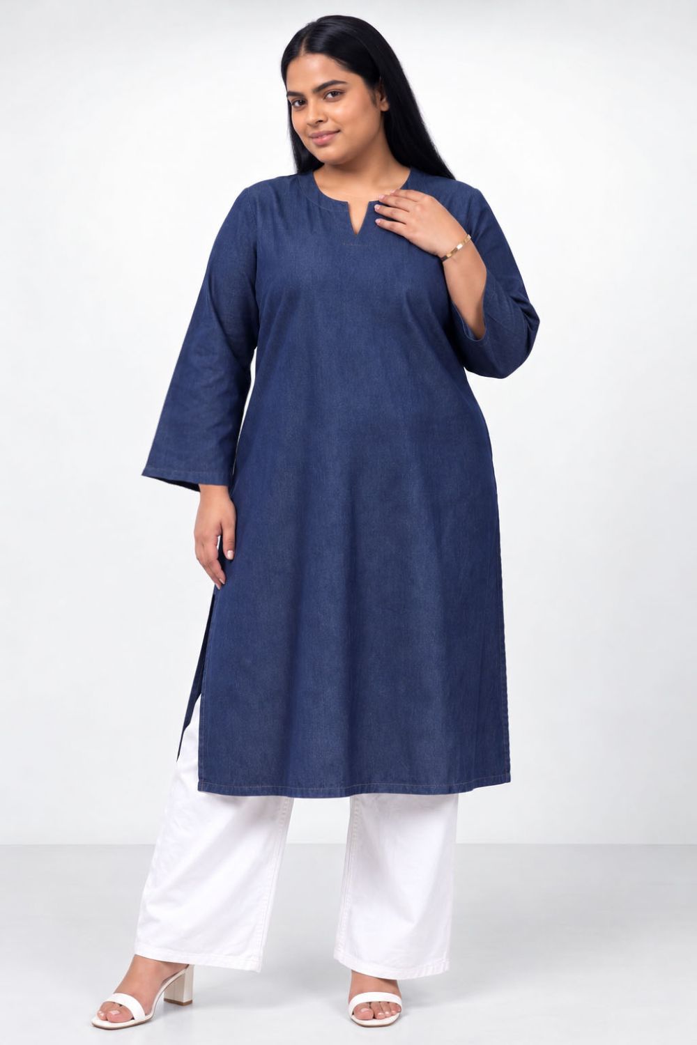 Plus Size Plus Size Indigo Denim Cotton Kurta