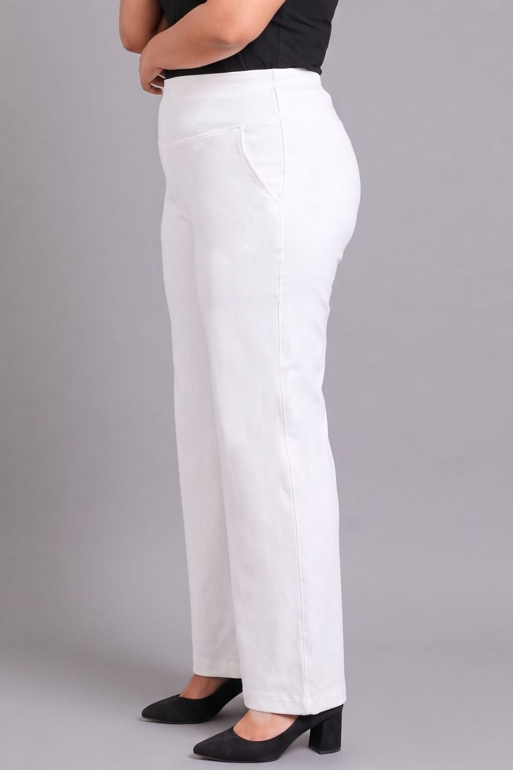 Comfortable White Tummy Shaping Wide Straight Pants
