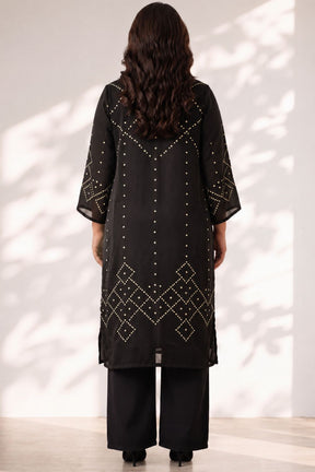 Plus Size Black Bandhej Print Georgette Kurta