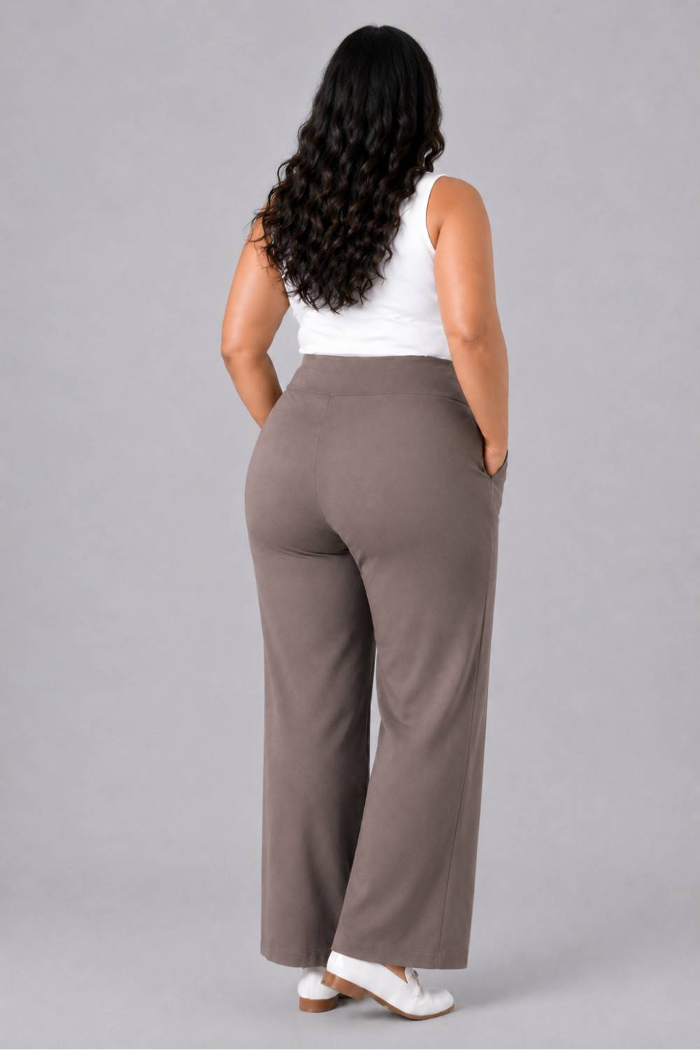 Taupe Tummy Shaping Wide Straight Pants for Women