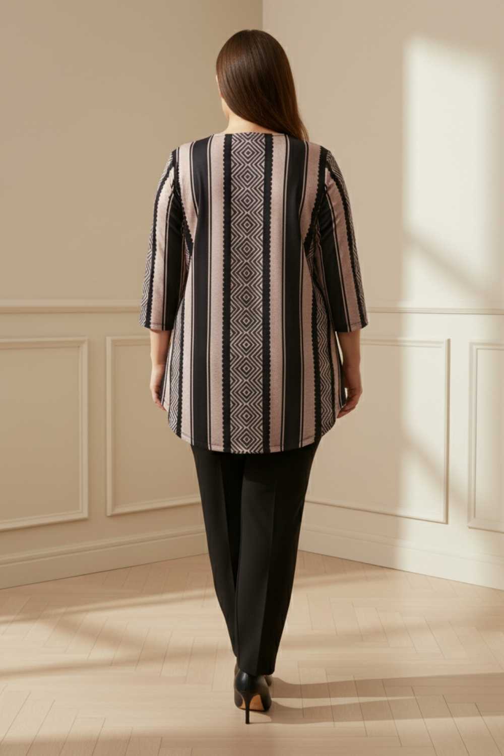 Plus Size Black Beige Stripe SnugWeave™ Winter Top