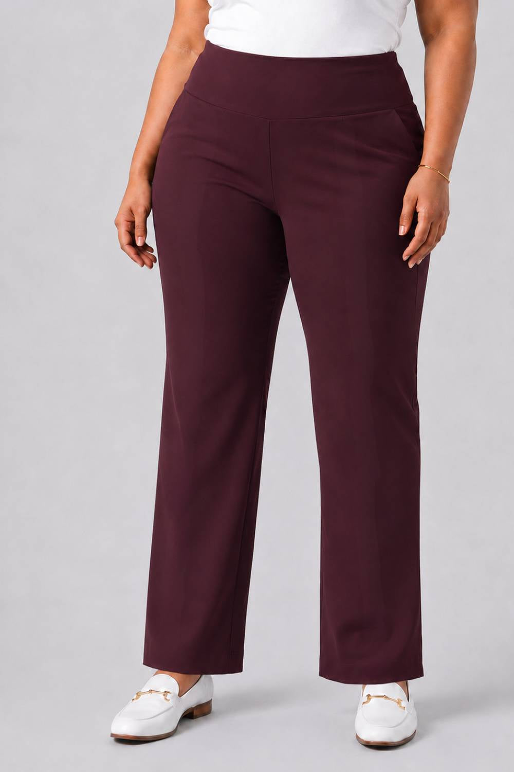 Comfortable Wine Tummy Shaping Wide Straight Pants