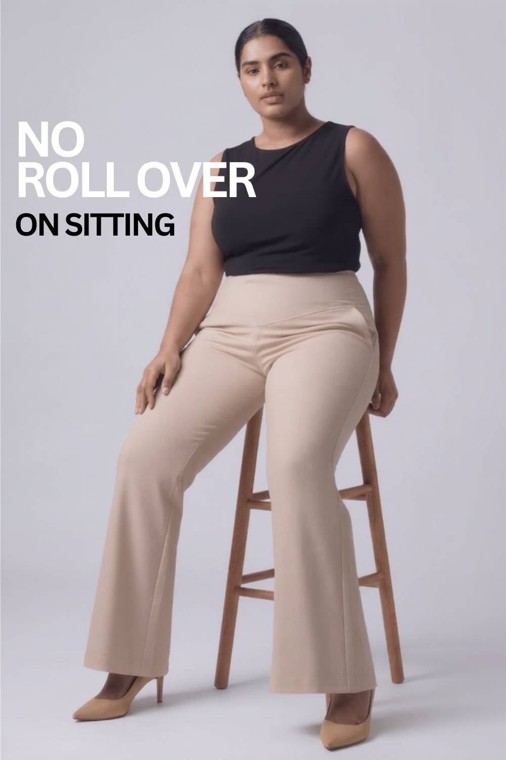 Comfortable Plus Size Cream Tummy Shaper Flare Pants