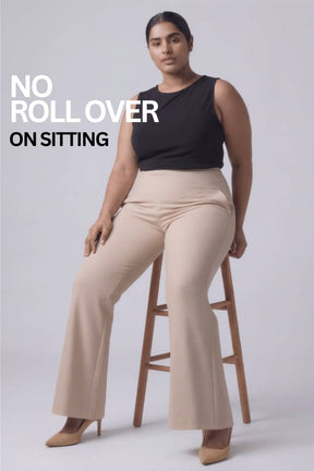 Plus Size Cream Tummy Shaper Flare Pants