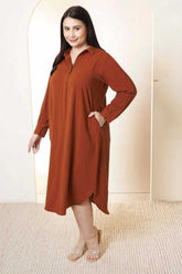 Plus Size Rust Brown Cotton Linen Shirt Dress