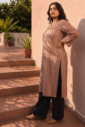 Plus Size Ethnic Print Straight Cotton Kurta
