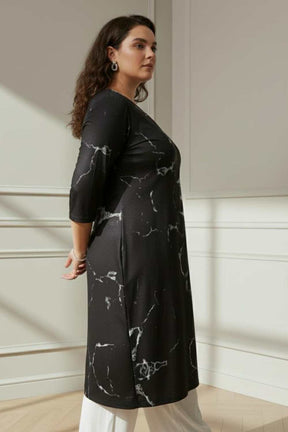 Plus Size Black Marble V Neck SnugWeave™ Winter Kurta