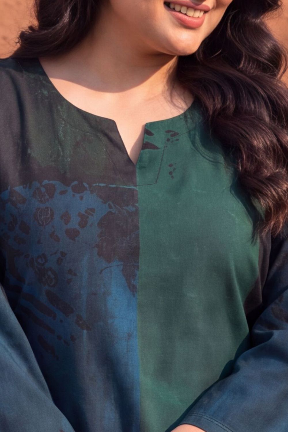 Comfortable Plus Size Teal Artistry Straight  SnugWeave™  Kurta