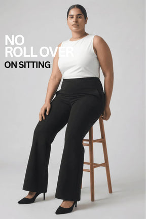 Plus Size Black Tummy Shaper Flare Pants