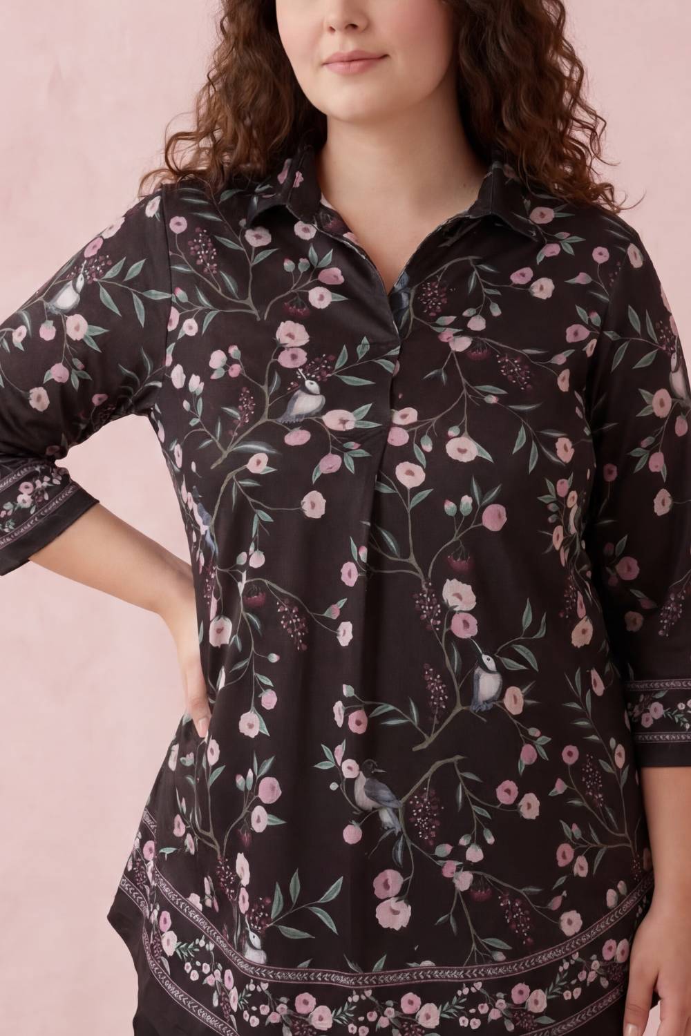 Comfortable Black Floral Luxe Centre Pleat Top