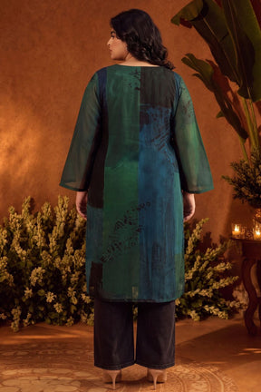 Plus Size Teal Artistry Straight Georgette Kurta
