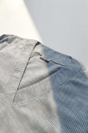 Plus Size Blue Chambray Pinstripe V-Neck Top