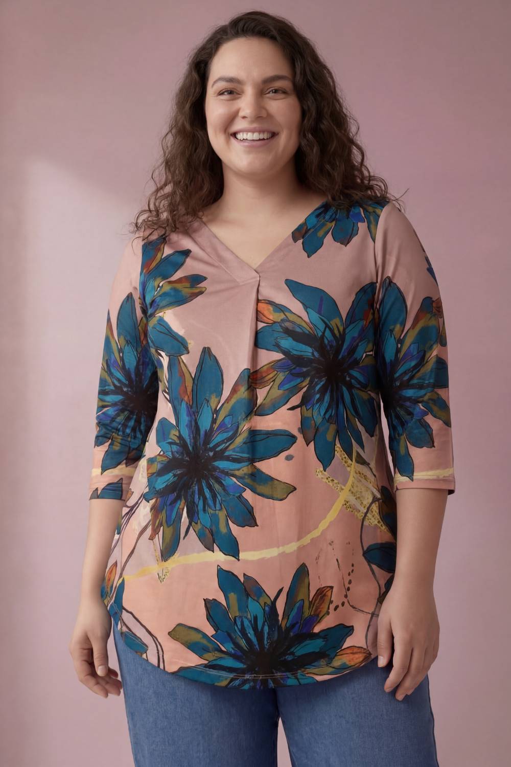 Comfortable Purple Floral Plus Size Top
