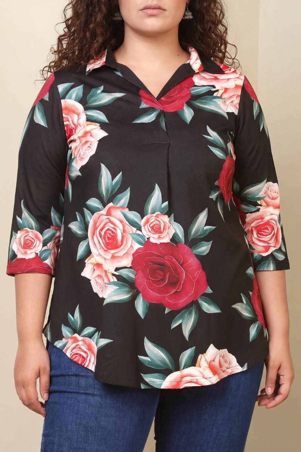 Comfortable Black Floral Centre Pleat Top 1