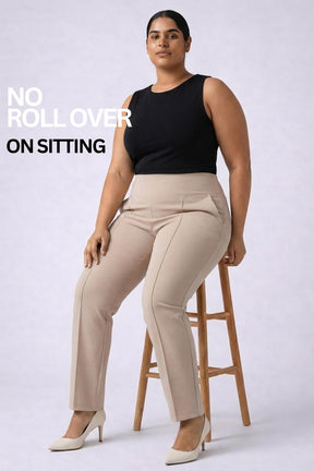 Plus Size Cream Tummy Shaper Straight Fit Pants