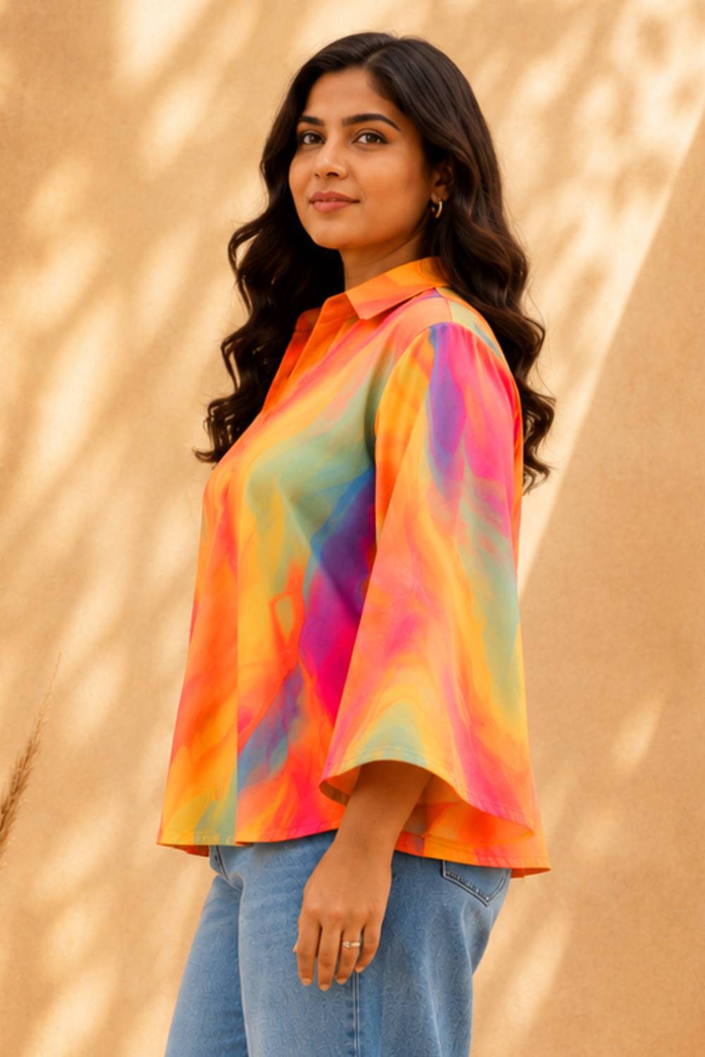 Comfortable Plus Size Multicolor Abstract Print Cotton Top
