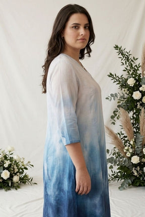 Plus Size Blue Ombre Cotton Midi Dress