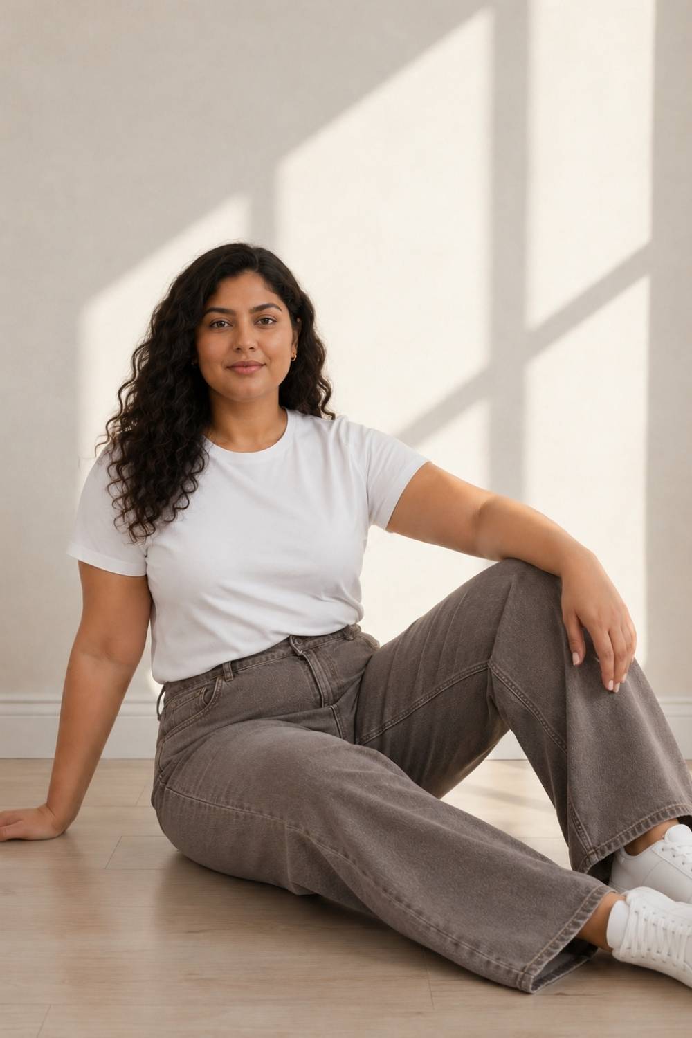 Comfortable Plus Size Wide Leg Brown Jeans