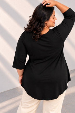 Plus Size SoftEase V Neck Black Cotton Top
