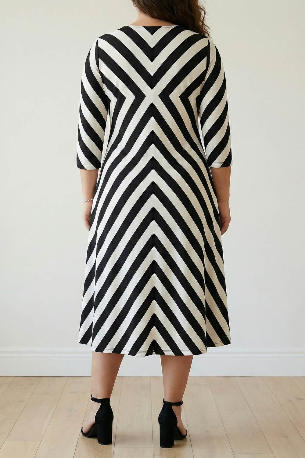 Plus Size Black White Monochromatic A line Dress | Amydus Plus Size Black White Monochromatic A line Dress | Amydus