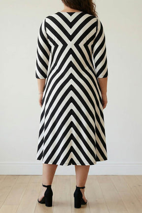 Plus Size Black White Monochromatic A line Dress